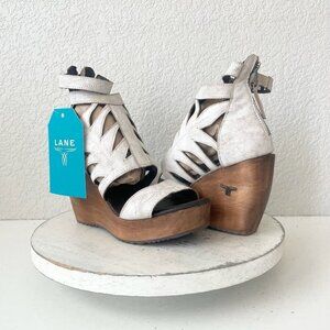 Lane Boots BECCA Wedges Womens Sz 6 Western Cowgirl White Wooden Heeled Sandals